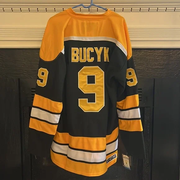 Boston Bruins Throwback Johnny Bucyk Retro Hockey Jersey Black Yellow Sz XXL 56